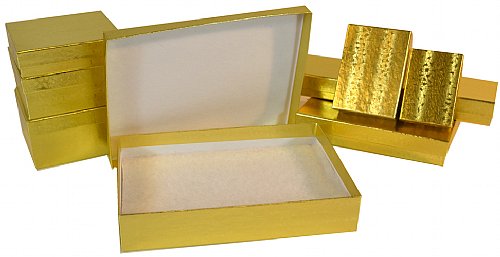 New Boxes Wholesale Lot of 10 Jewelry Gift Metallic Gold Foil Cotton Filled 